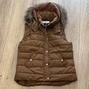 H&M Brown Puffer Vest with removable Faux Fur Hood